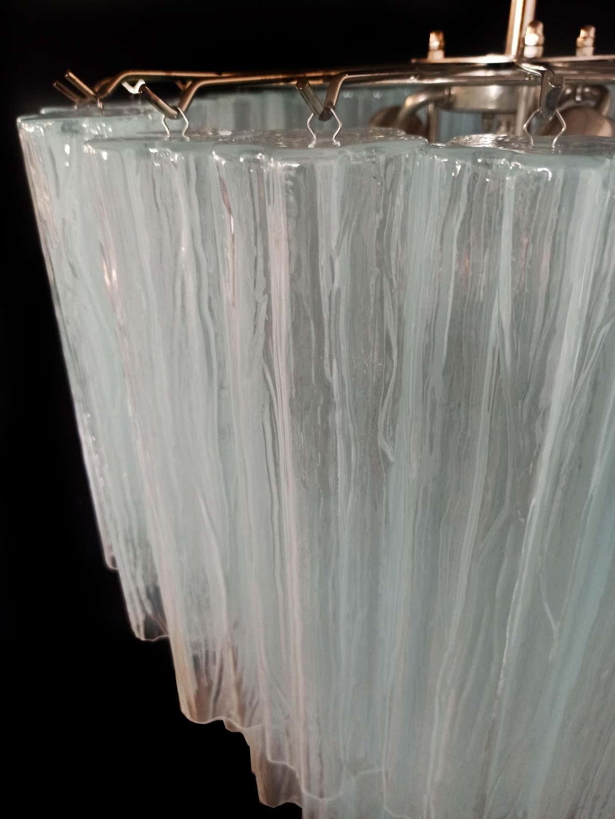 Pair Tronchi Chandeliers Toni Zuccheri Style, 48 Pink Glasses, Murano, 1990 photo vintage