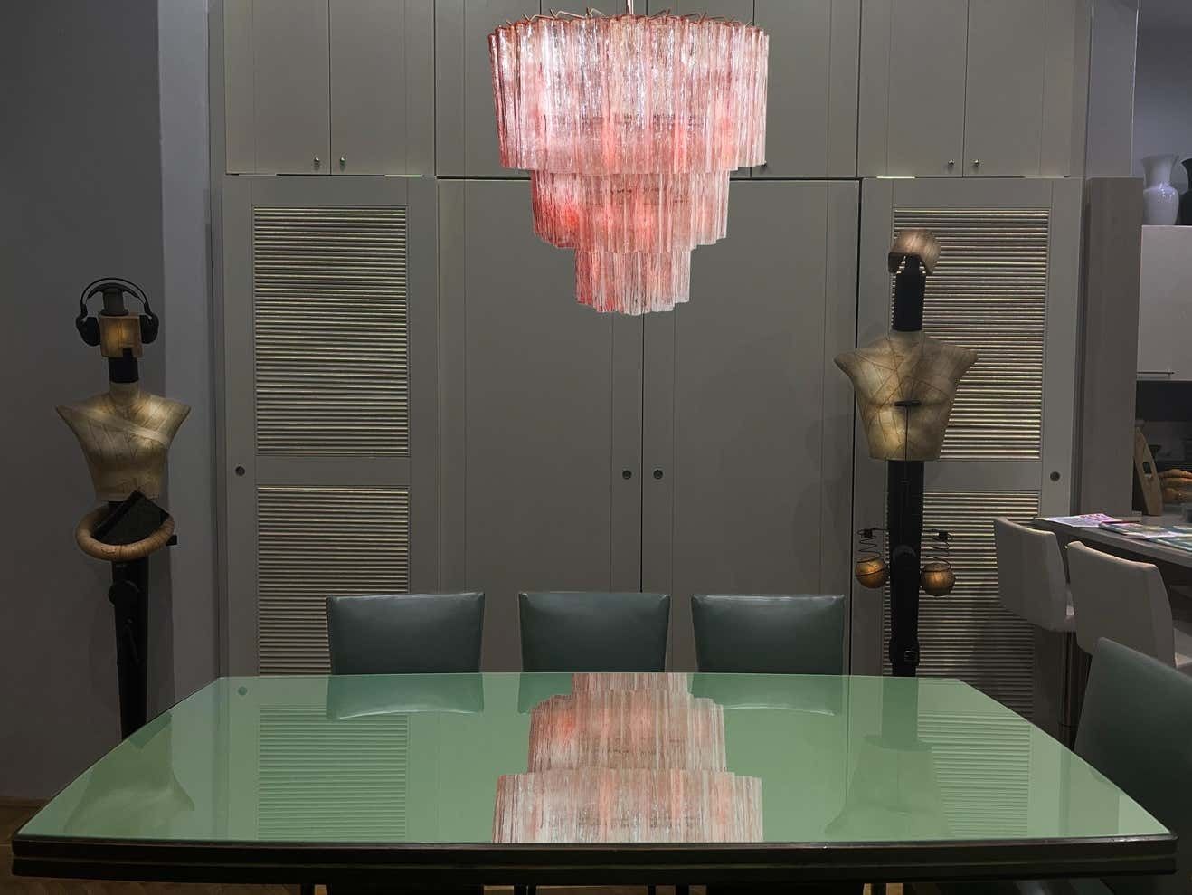 Pair Of 52 Pink Tronchi Chandeliers Style Toni Zuccheri For Venini, Murano photo Lighting