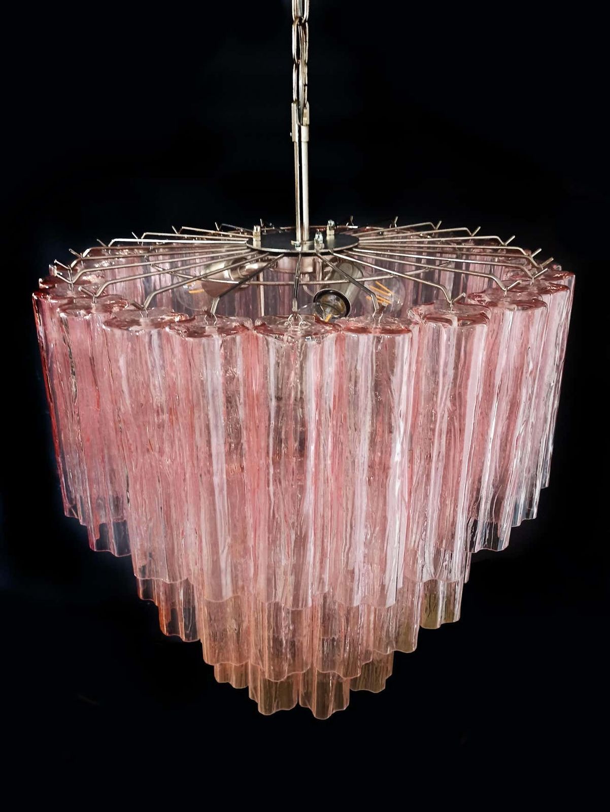 Pair Of 52 Pink Tronchi Chandeliers Style Toni Zuccheri For Venini, Murano photo vintage