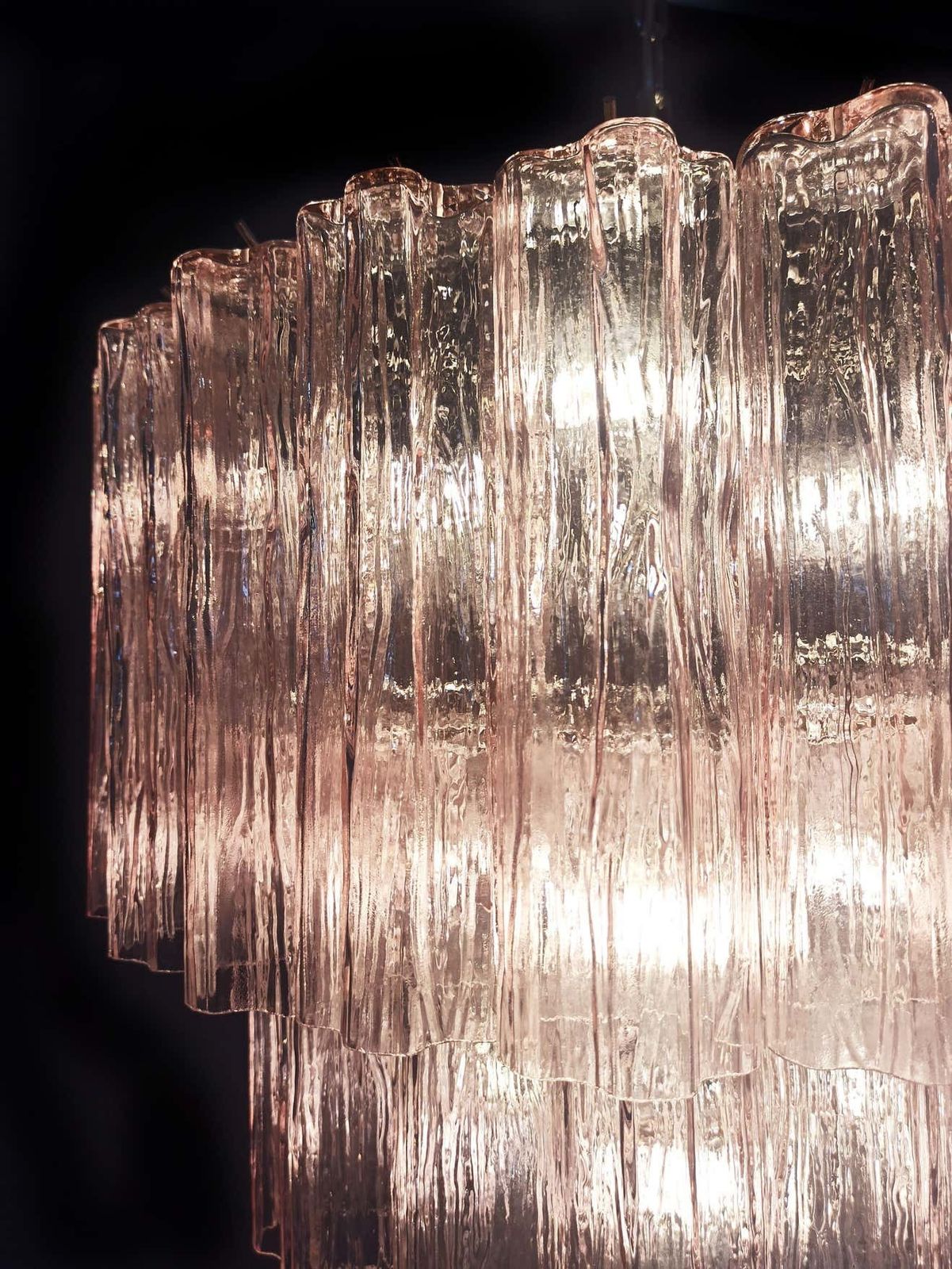 photo buy Pair Of 52 Pink Tronchi Chandeliers Style Toni Zuccheri For Venini, Murano
