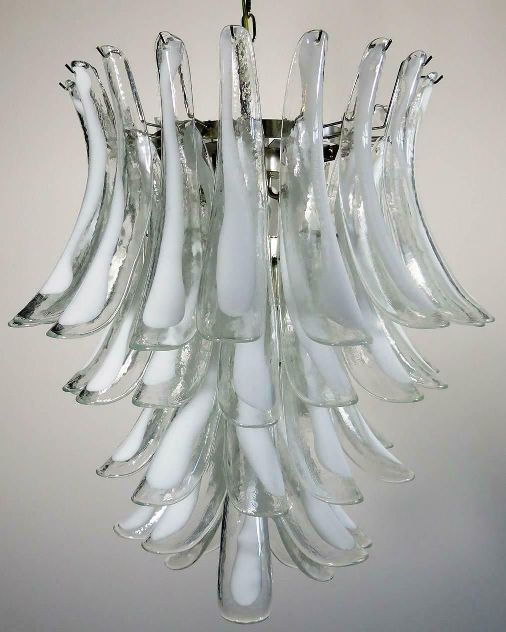 Pair Of Italian Murano 52 White Petals Chandeliers, Murano photo furniture