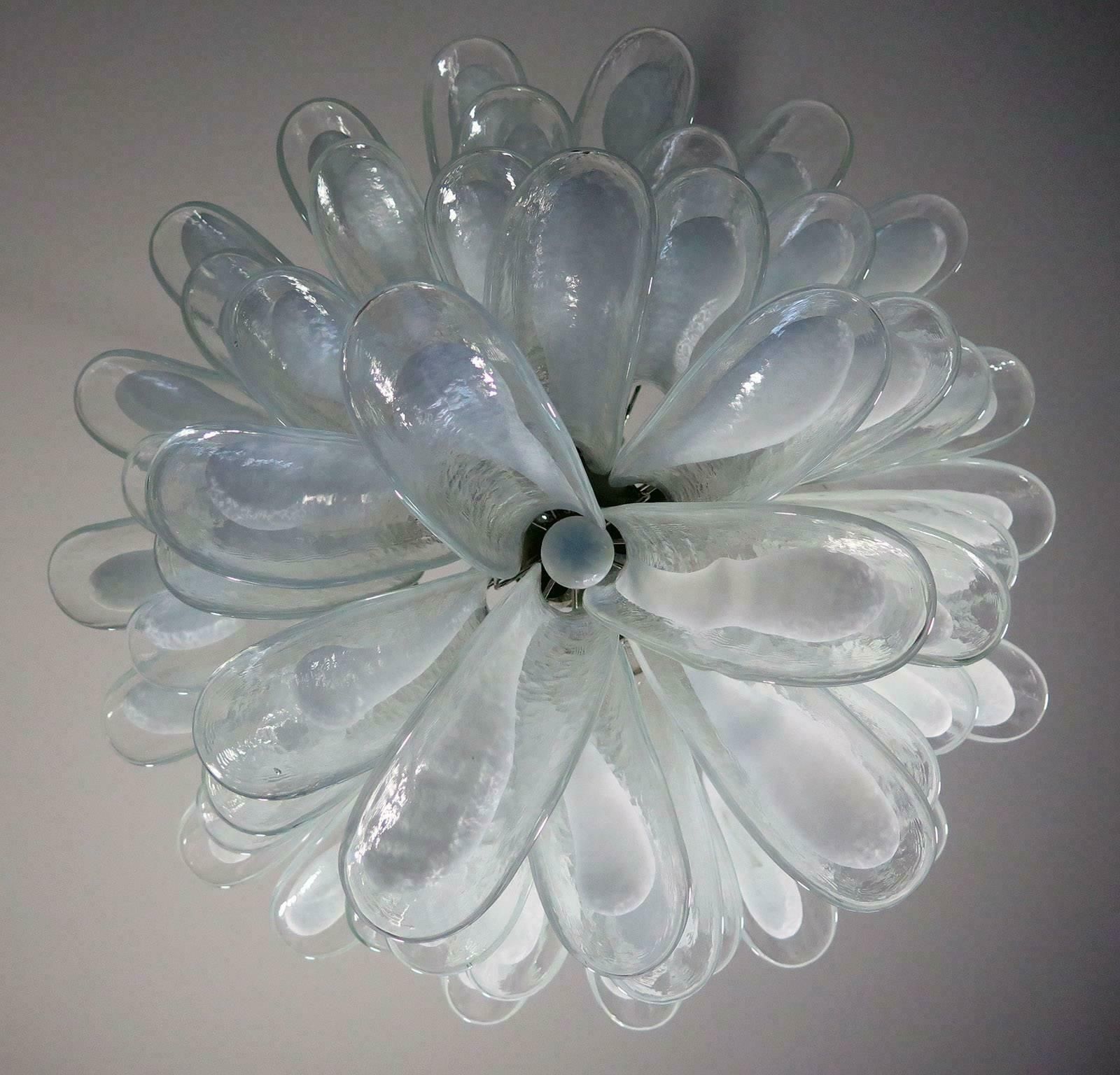 Pair Of Italian Murano 52 White Petals Chandeliers, Murano photo 4031.0