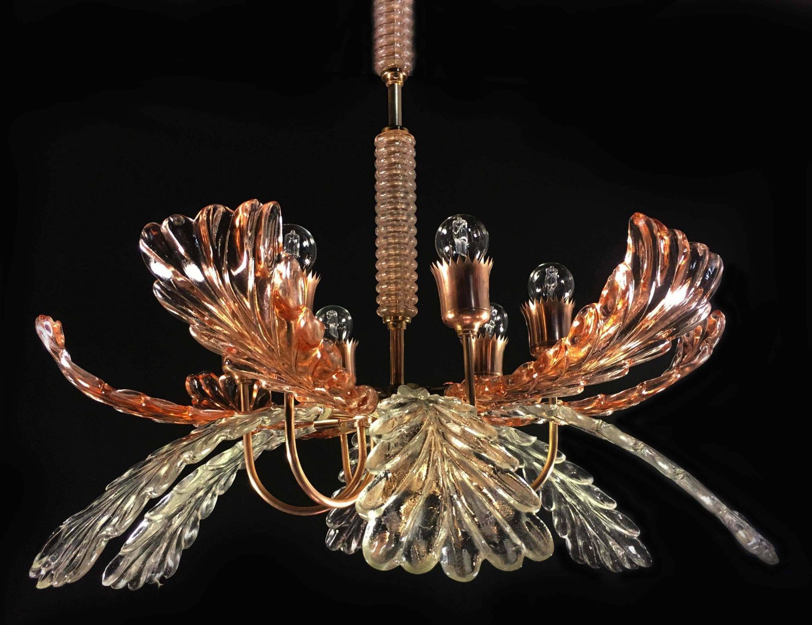 Elegant And Rare Chandelier By Barovier & Toso, Murano, 1940s photo vintage