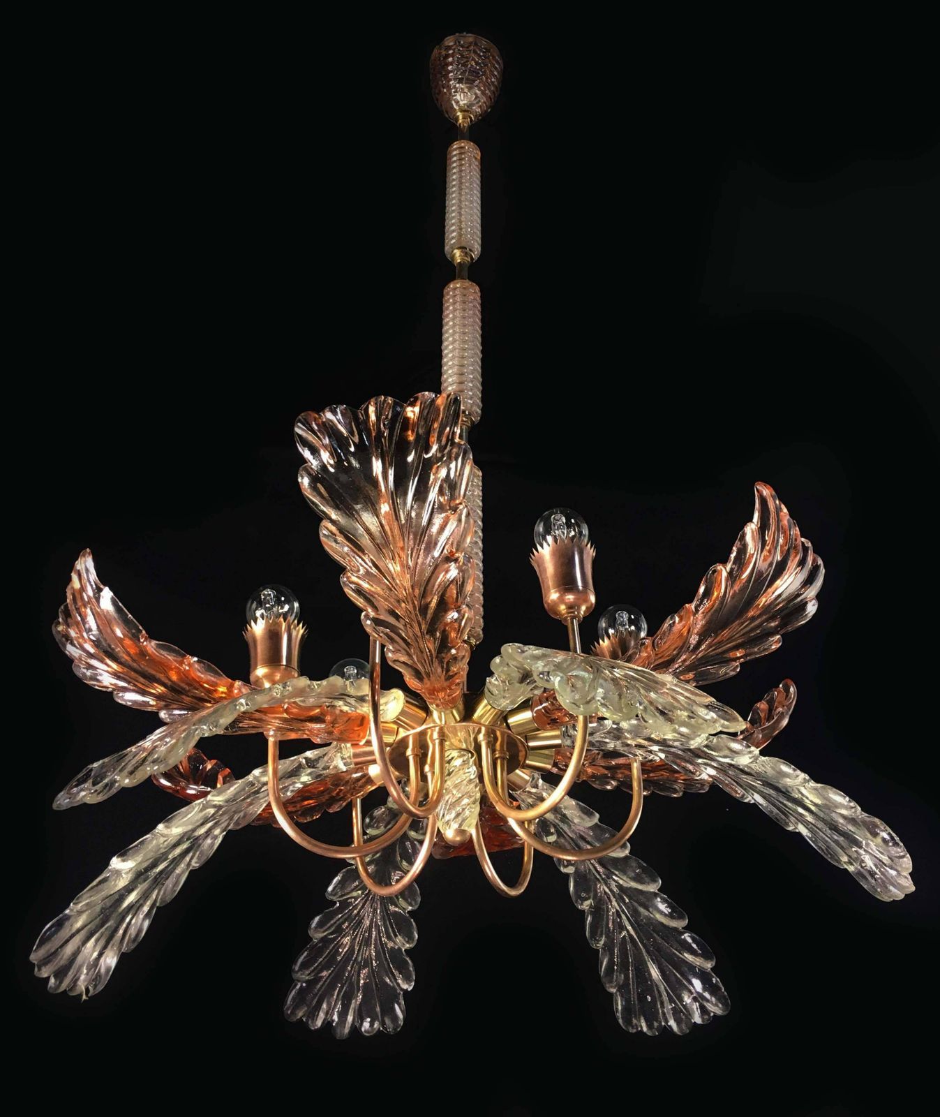 photo vintage Elegant And Rare Chandelier By Barovier & Toso, Murano, 1940s