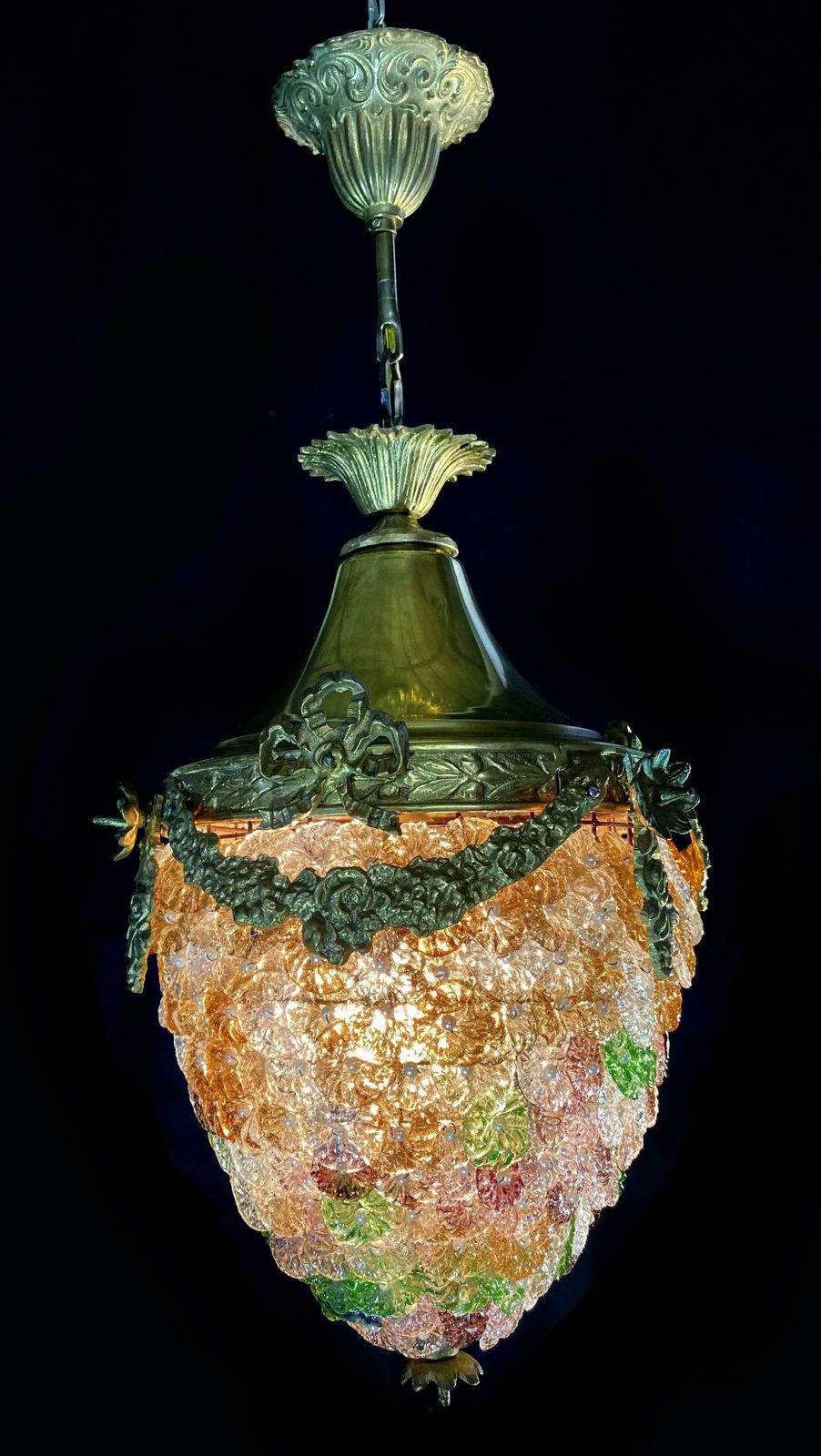 Elegant Pendant Glass Flowers Chandelier, Murano, 1950s photo buy