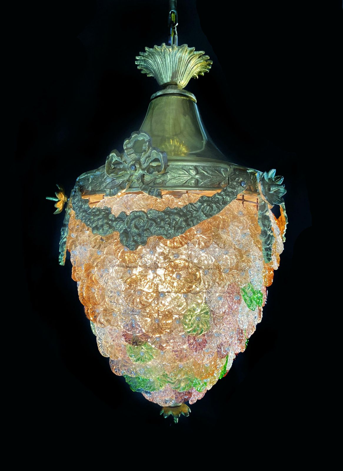 photo vinterior Elegant Pendant Glass Flowers Chandelier, Murano, 1950s