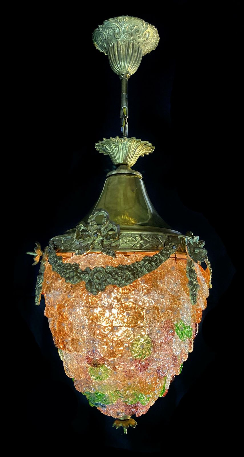 photo buy Elegant Pendant Glass Flowers Chandelier, Murano, 1950s