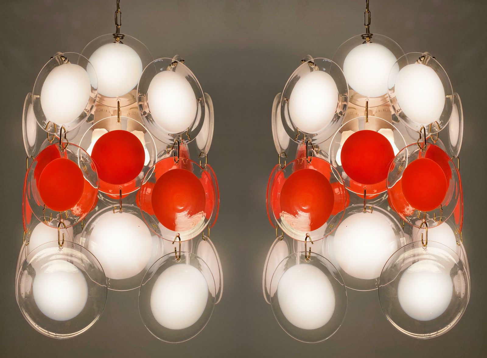 Pair Of Disc Chandeliers By Vistosi, Murano, 1970s photo for sale