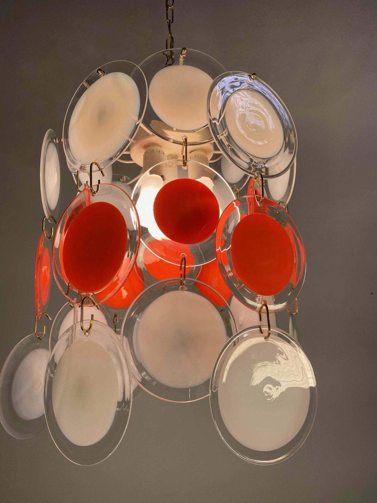 Pair Of Disc Chandeliers By Vistosi, Murano, 1970s photo buy