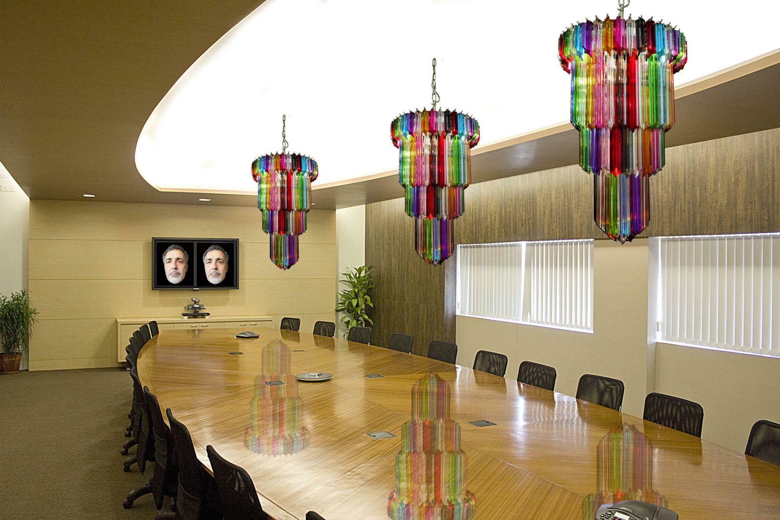 Lighting Pair Of Italian Chandelier Multicoloured Quadriedri, Murano photo