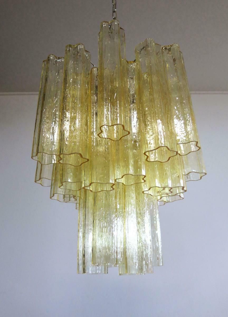 photo buy Trio Gold Glass Tube Chandeliers, Murano, 1970s