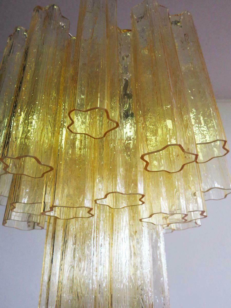 photo vintage Trio Gold Glass Tube Chandeliers, Murano, 1970s