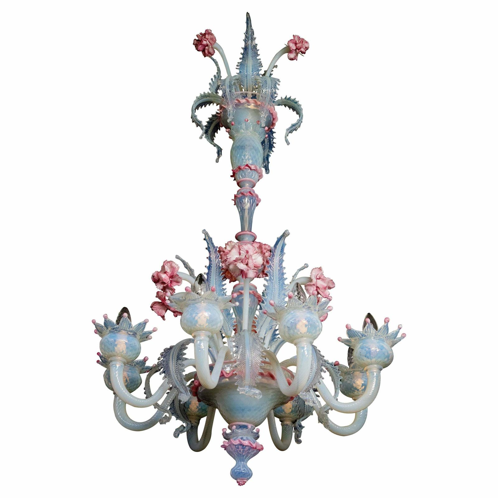 Stunning Light Blue And Pink Venetian Chandelier, Murano, 1950s