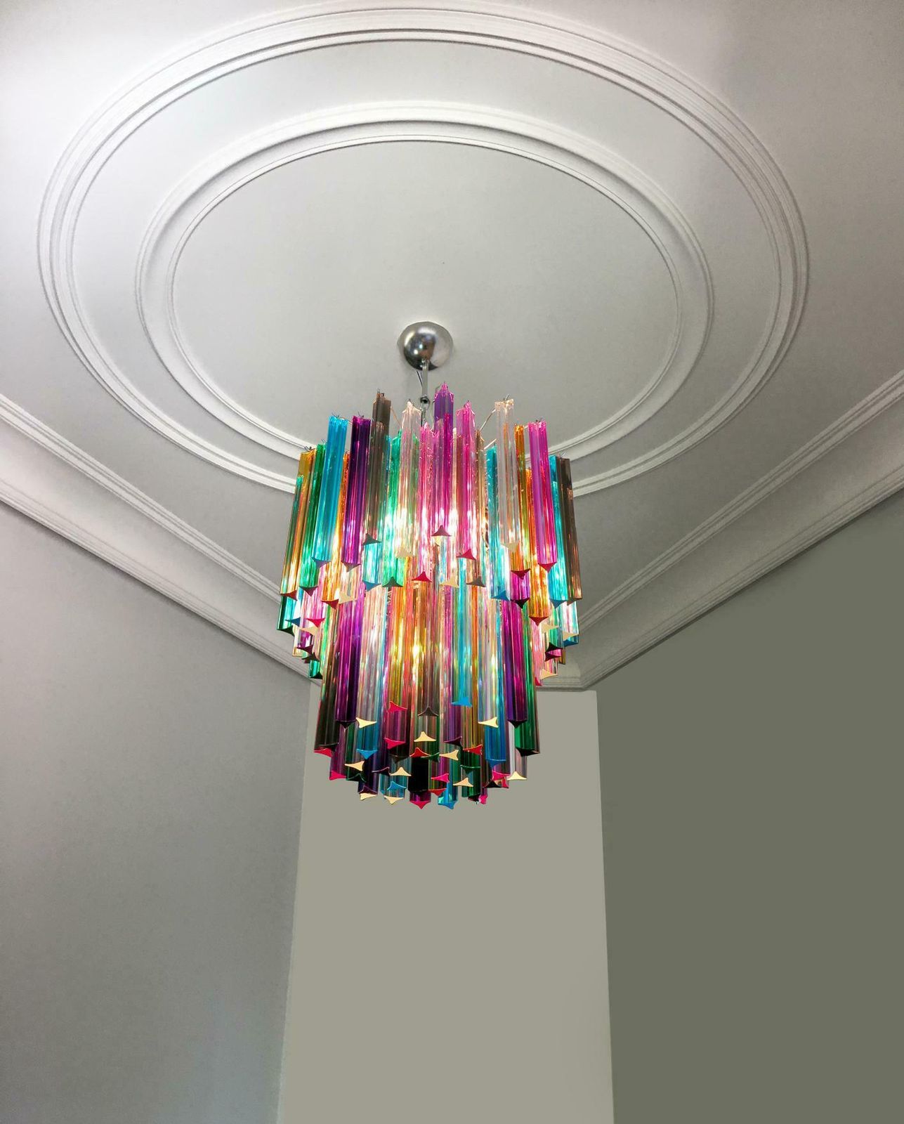 Pair Of Chandelier Multi Colour 107 Triedri, Murano, 1970s photo buy