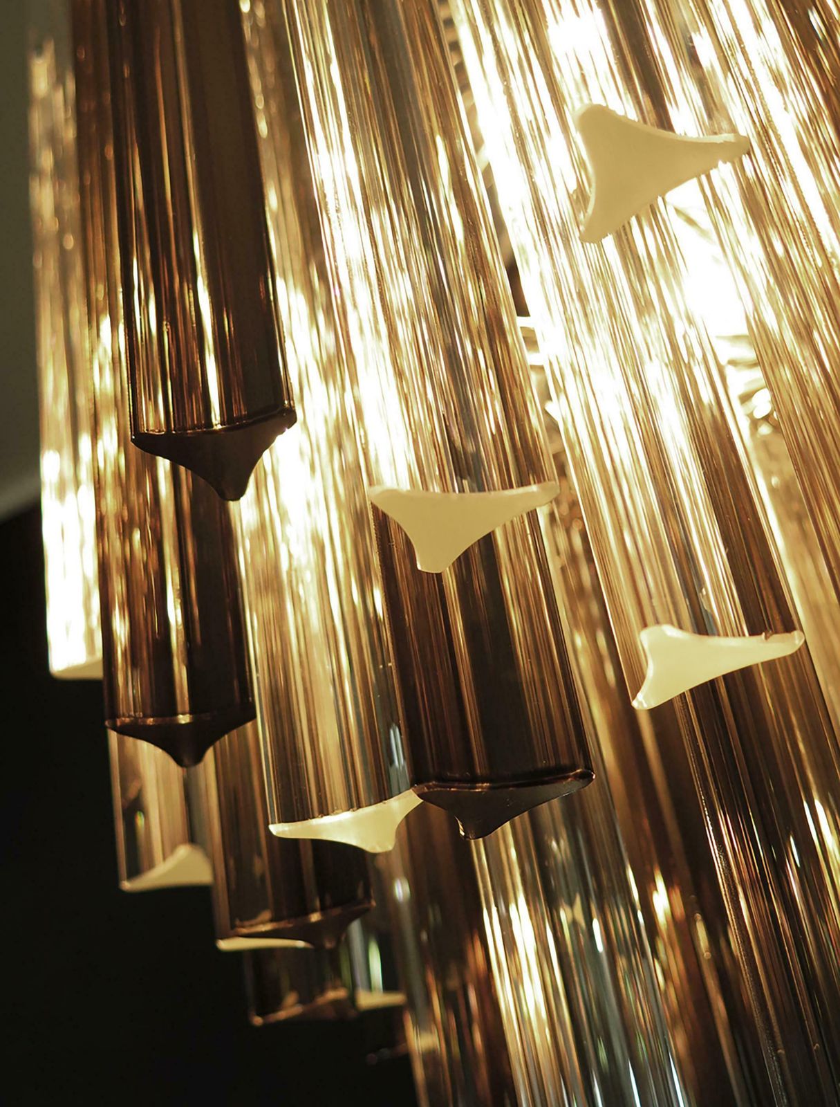 Pair Of Italian Chandeliers Transparent And Smoked Triedri, Murano photo Lighting