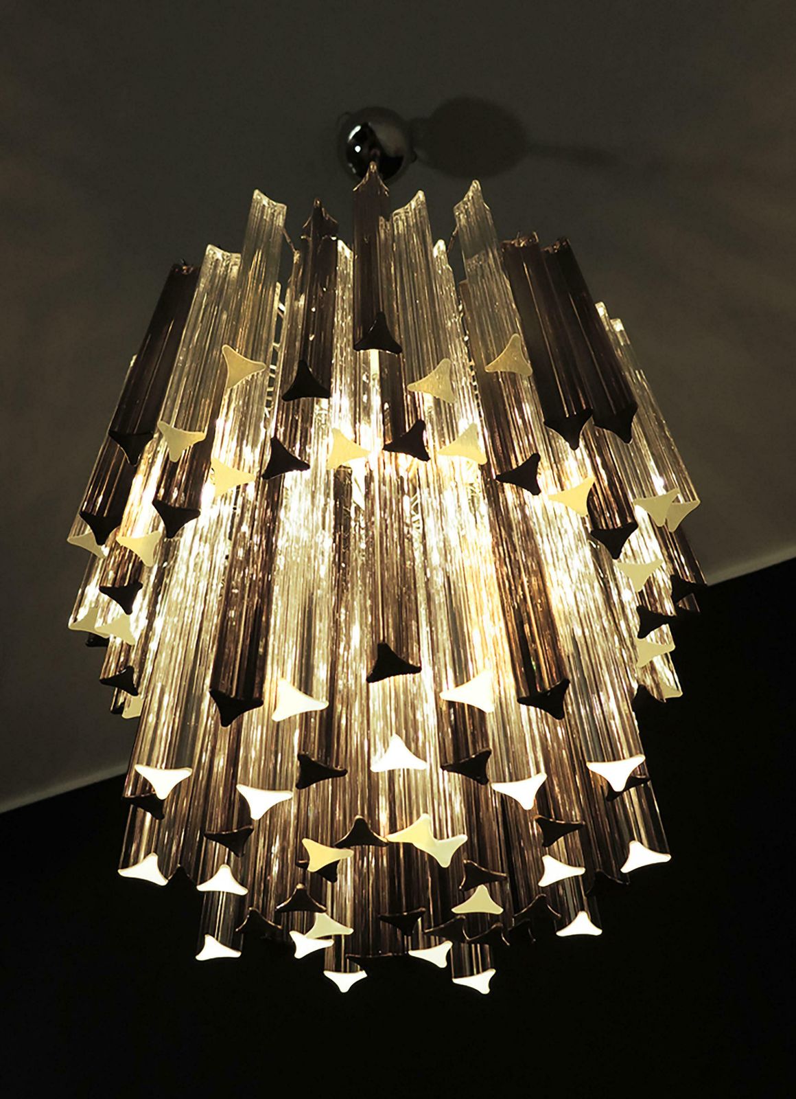 Pair Of Italian Chandeliers Transparent And Smoked Triedri, Murano photo vinterior