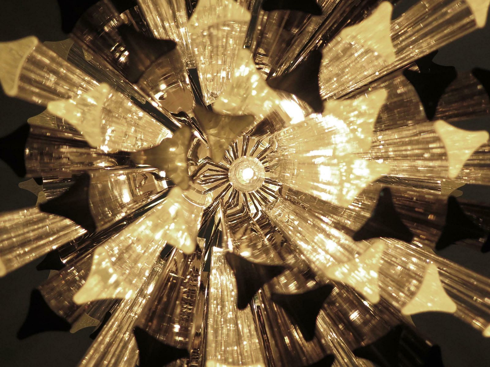 Pair Of Italian Chandeliers Transparent And Smoked Triedri, Murano photo buy