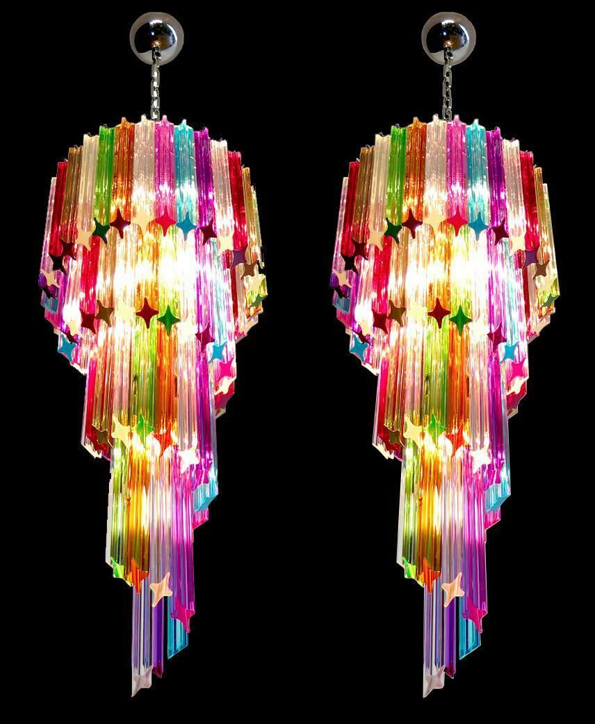 Pair Italian Chandeliers Arlecchino Glass. Murano, 1990s photo for sale