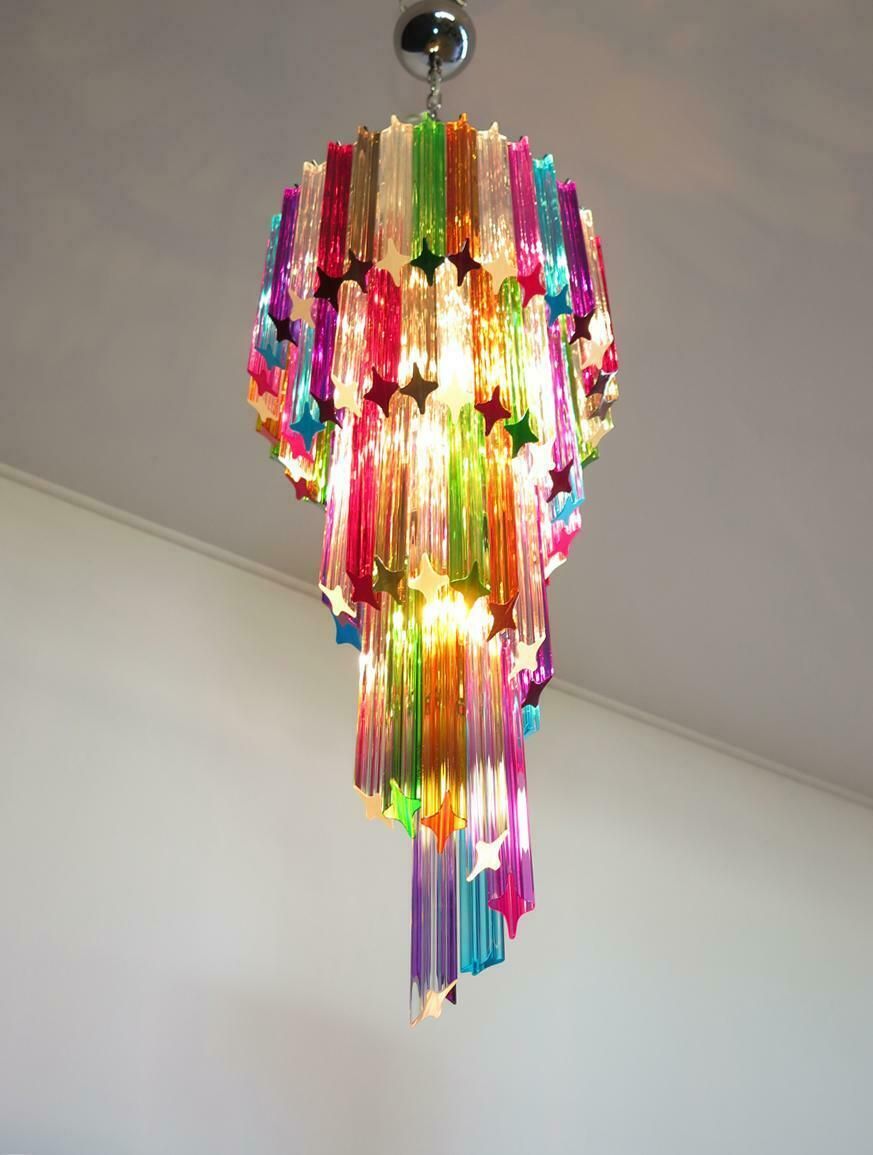 Pair Italian Chandeliers Arlecchino Glass. Murano, 1990s photo Lighting