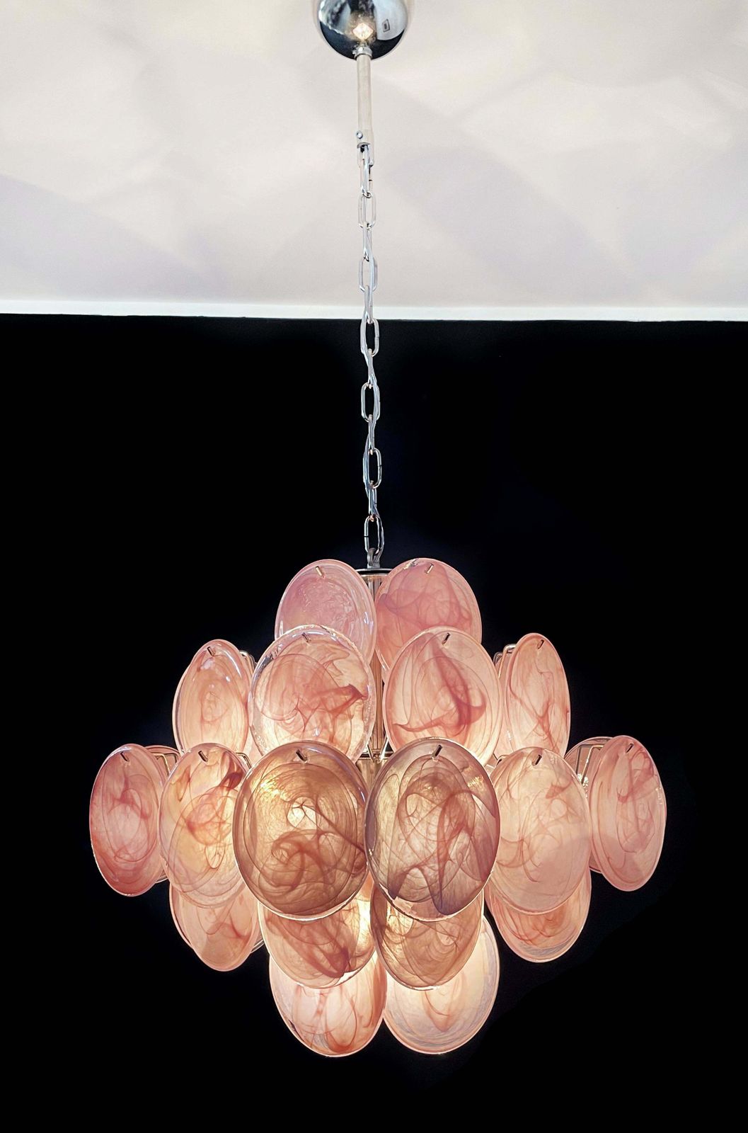 1370.0 Disc Pink Glass Chandelier By Vistosi Style. Murano photo