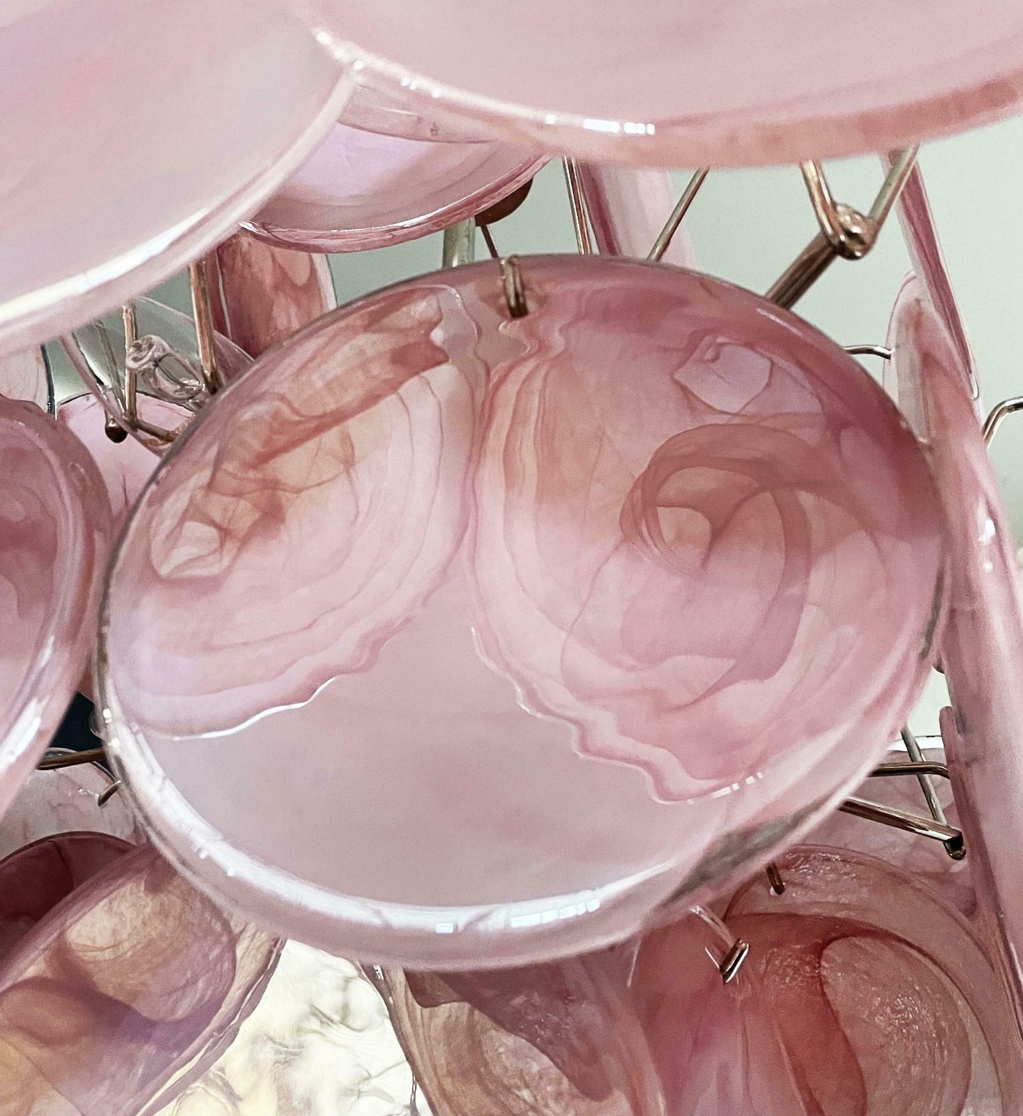 photo vinterior Disc Pink Glass Chandelier By Vistosi Style. Murano