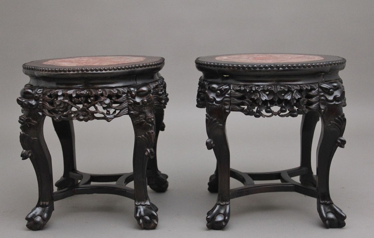 A Pair Of 19th Century Antique Chinese Carved Hardwood Occasional Table photo buy