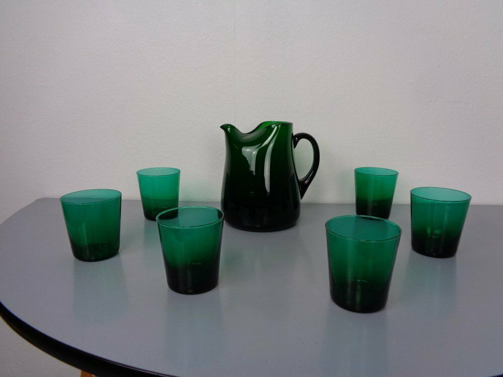 Italian Green Glass Decanter & Tumbler, 1960s, Set Of 7 photo furniture