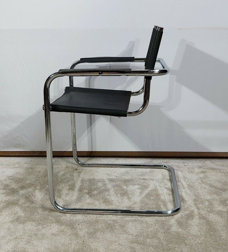 Armchair In Chromed Metal And Black Leather, After M. Breuer – 1970s photo 1246.3