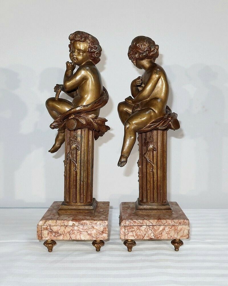 Pair Of Statuettes "The Carefree And The Dreamer" By A. Moreau, Late 19th Century photo vinterior
