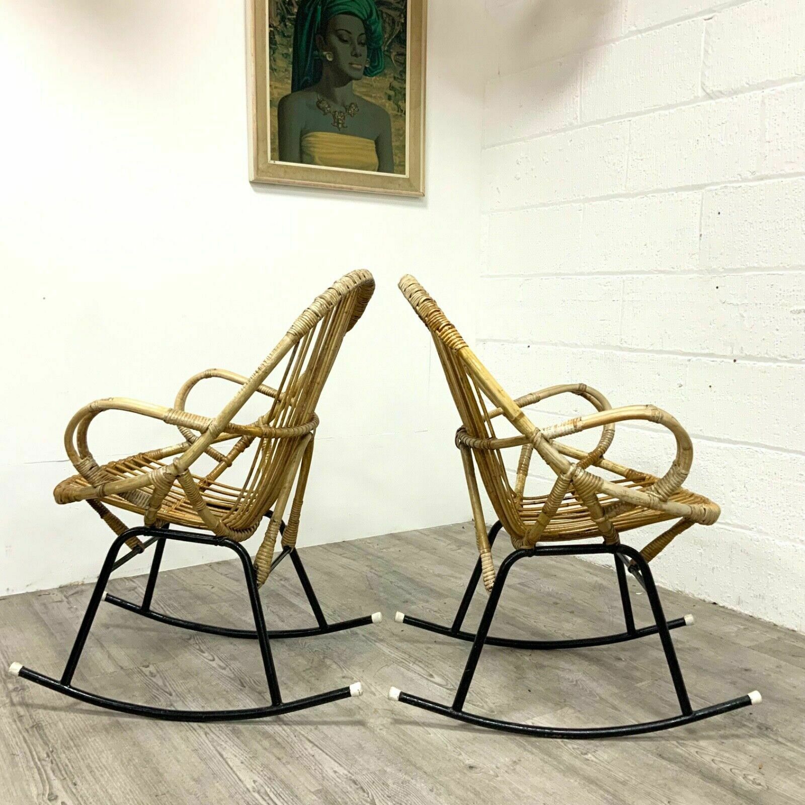 2 X Bamboo Wicker Rocking Chairs By Dirk Van Sliedregt For Rohe Noordwolde, 70s photo Furniture