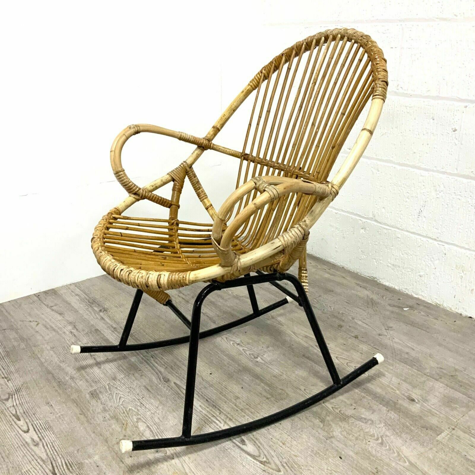 2 X Bamboo Wicker Rocking Chairs By Dirk Van Sliedregt For Rohe Noordwolde, 70s photo vintage