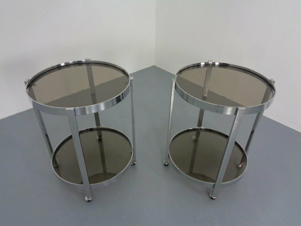 Mid Century Glass & Metal Serving Bar Carts, 1960s, Set Of 2