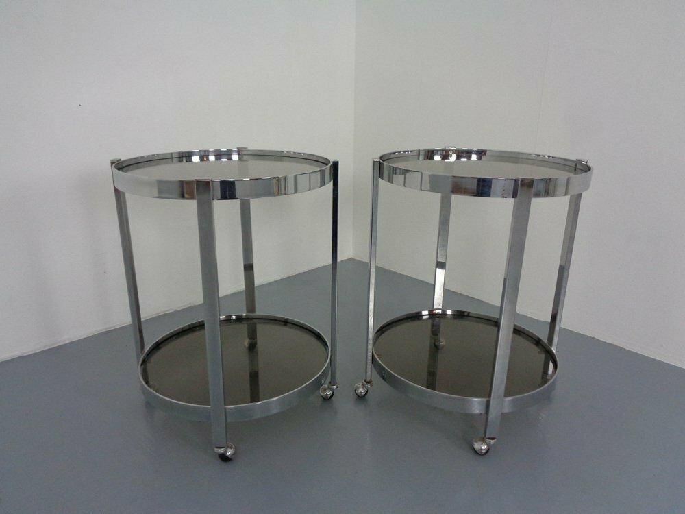 Mid Century Glass & Metal Serving Bar Carts, 1960s, Set Of 2 photo furniture