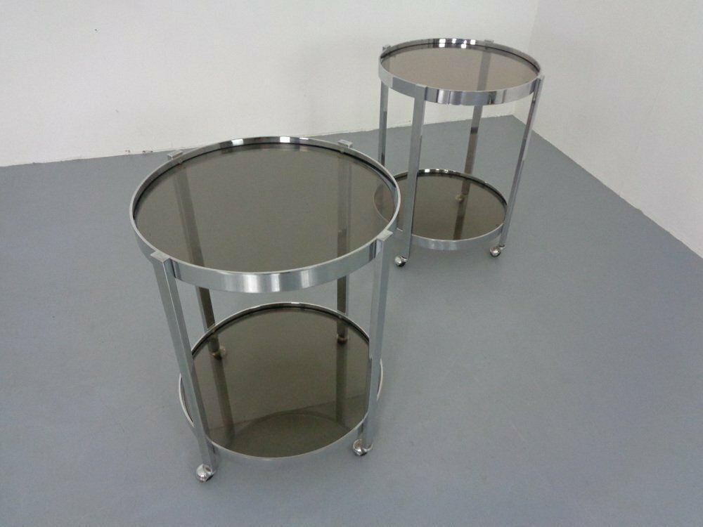Mid Century Glass & Metal Serving Bar Carts, 1960s, Set Of 2 photo for sale