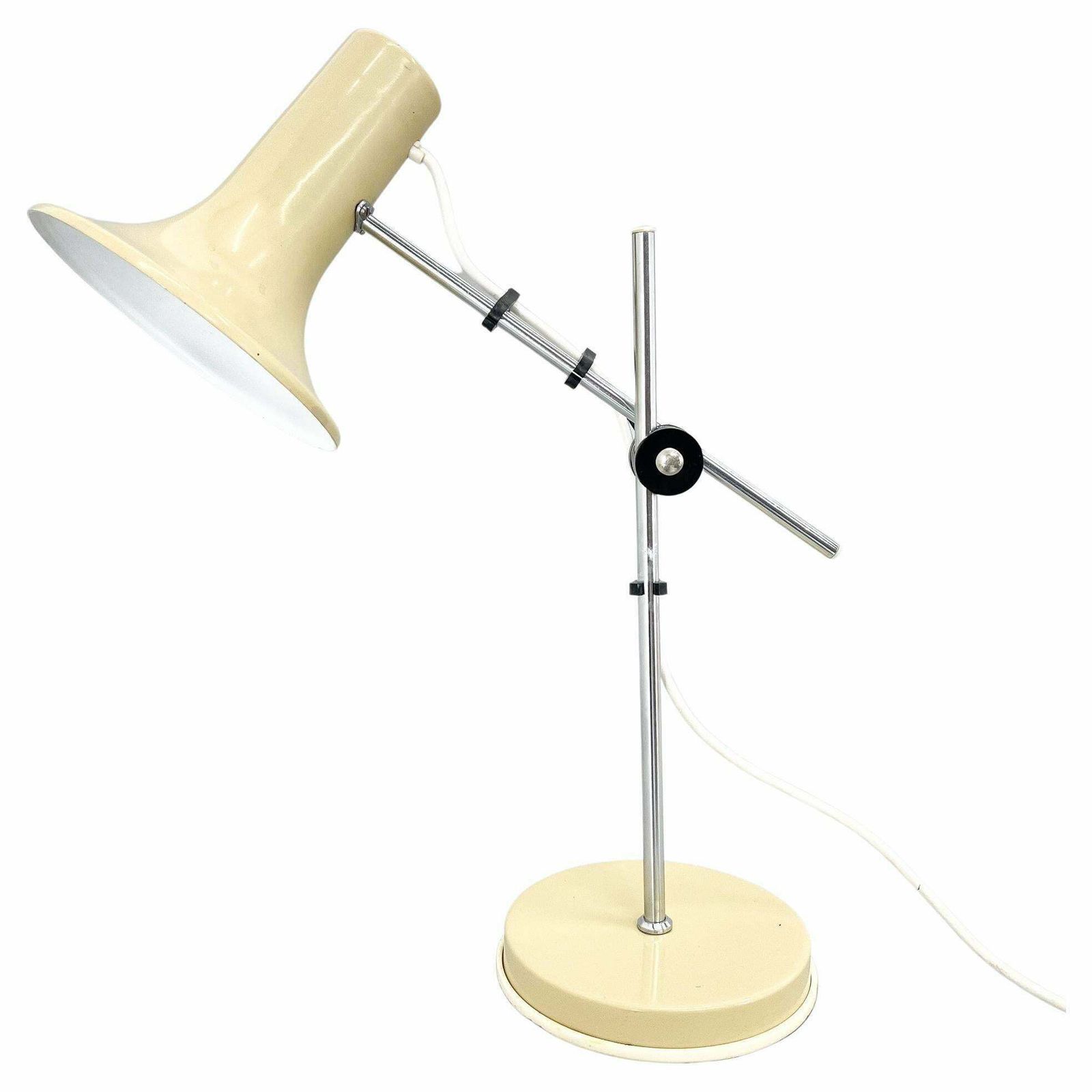 1970's Adjustable Metal Table Lamp In Creamy Colour, Hungary