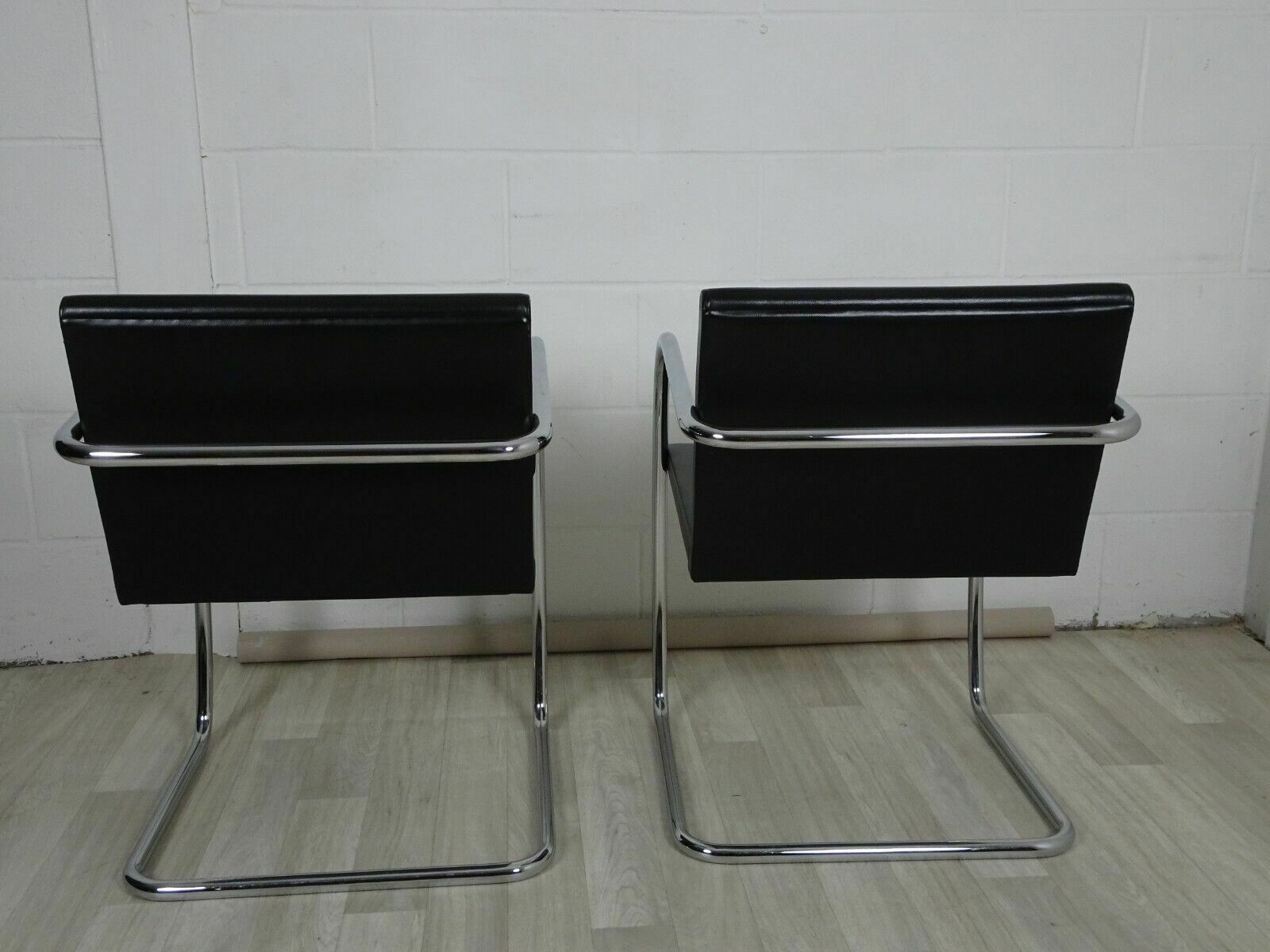 A Pair Of Knoll Studio Mies Vander Brno Chairs In Black Leather photo 1680.0