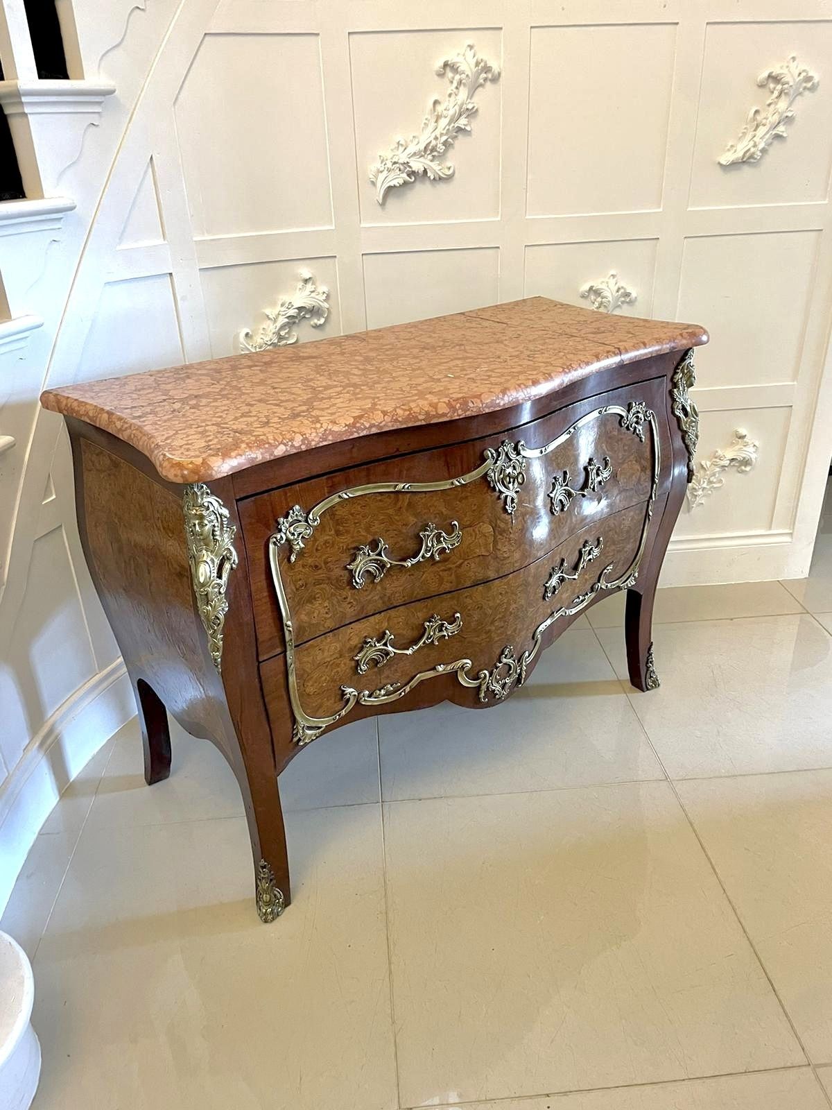 Antique French Quality Burr Walnut Marble Top Ormolu Mounted Commode photo furniture