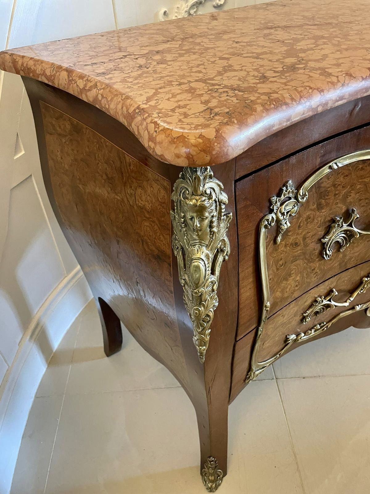 Antique French Quality Burr Walnut Marble Top Ormolu Mounted Commode photo 3494.98