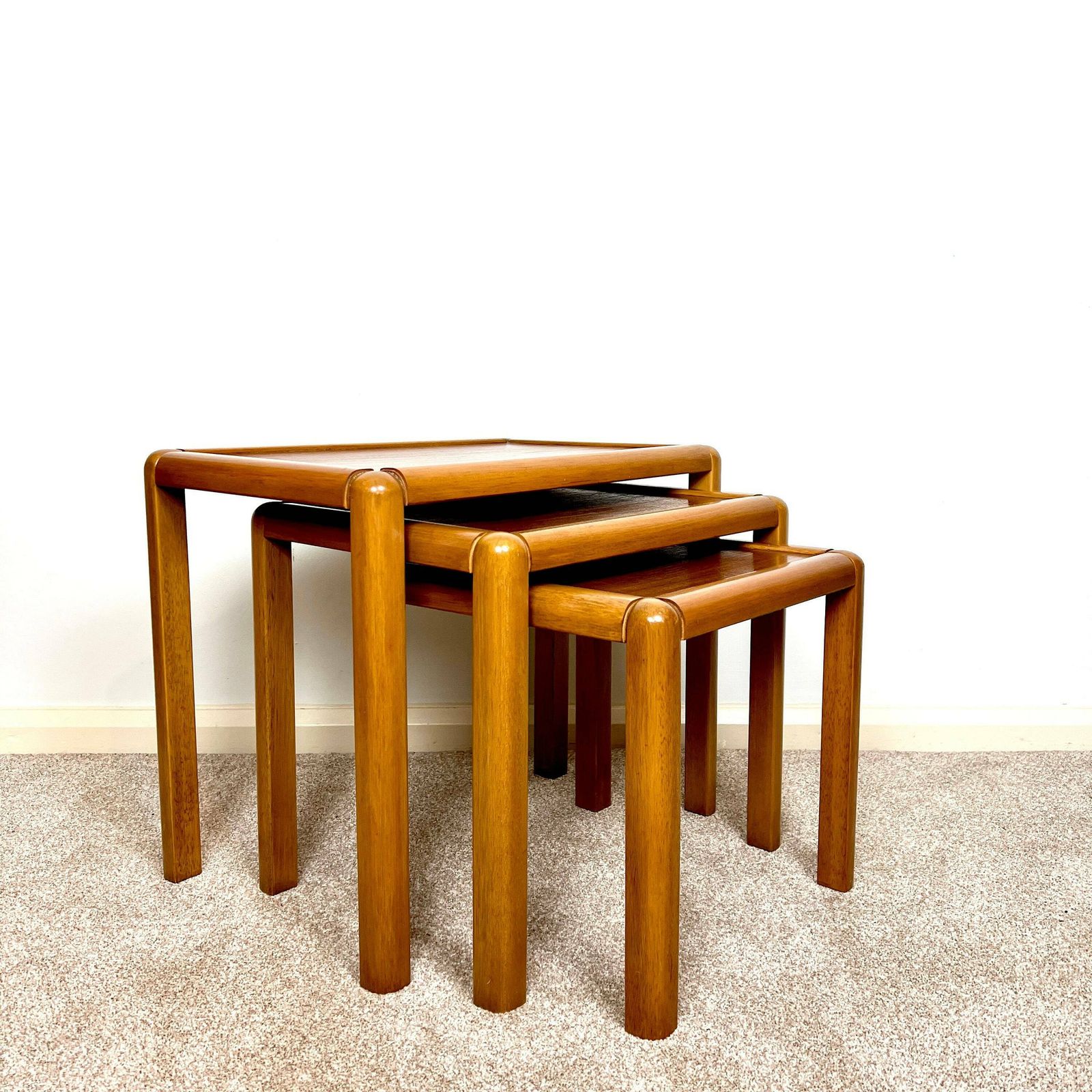 Danish Teak Nest Of Tables, Mid Century Modern Retro Stacking Coffee Tables photo Furniture