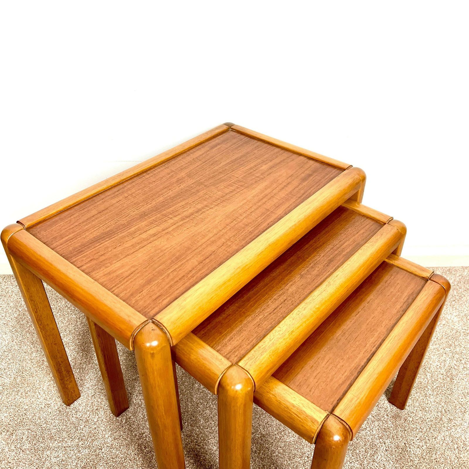 Danish Teak Nest Of Tables, Mid Century Modern Retro Stacking Coffee Tables photo 160.0