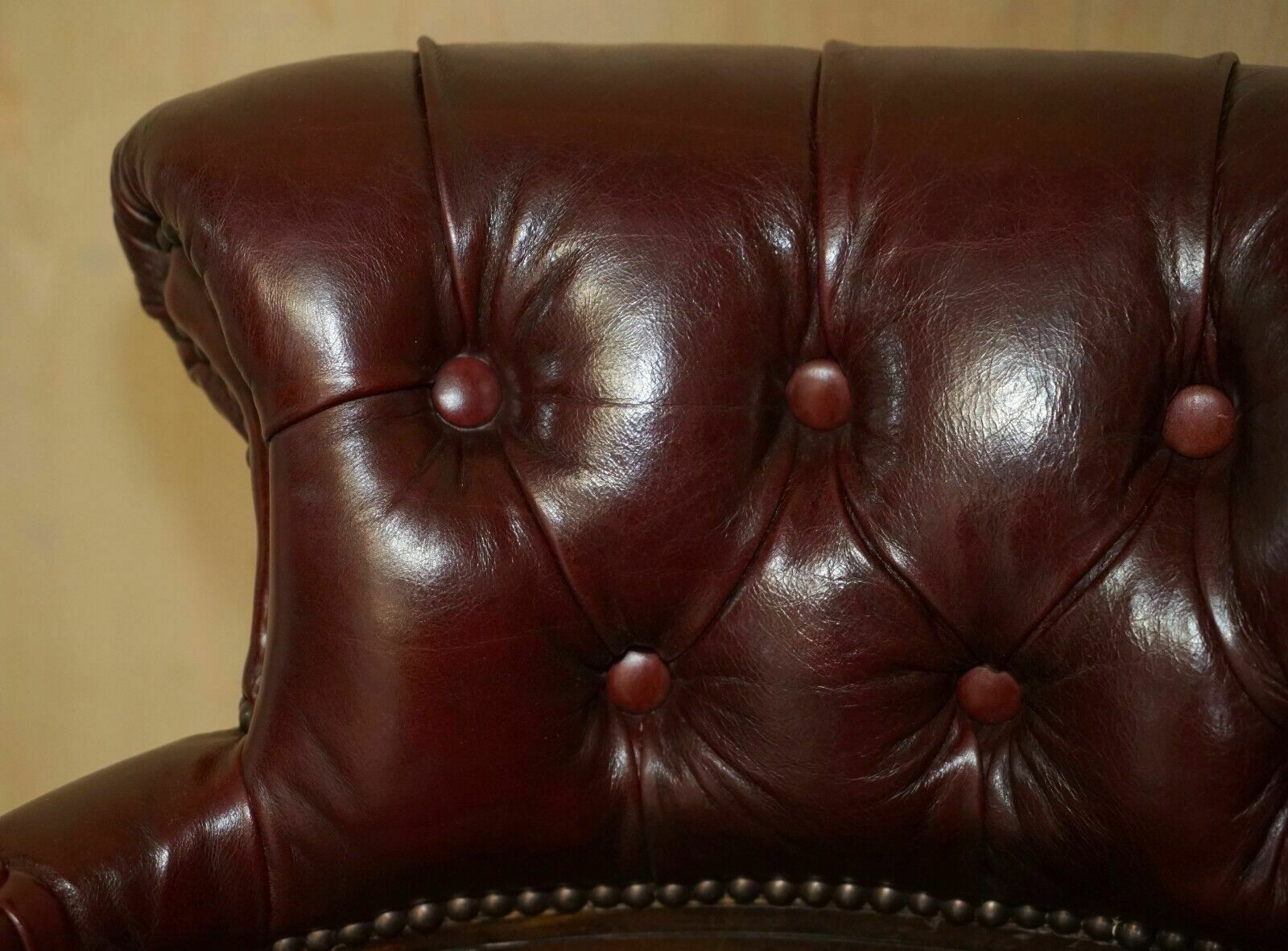 Fine Circa 1900 Antique Chesterfield Oxblood Captains Chairs Hillcrest Movement photo 2350.0