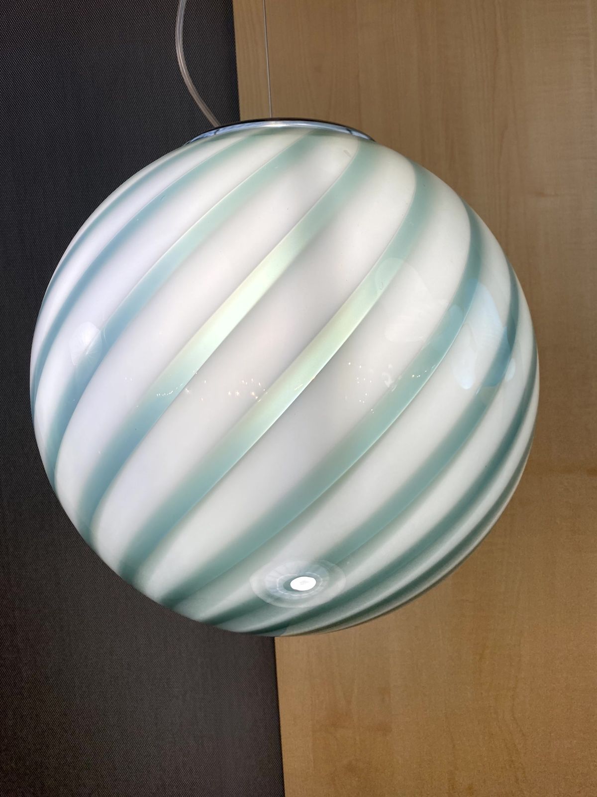 Impressive Contemporary Milky Green Sphere In Murano Glass Swirl By Simoeng photo for sale