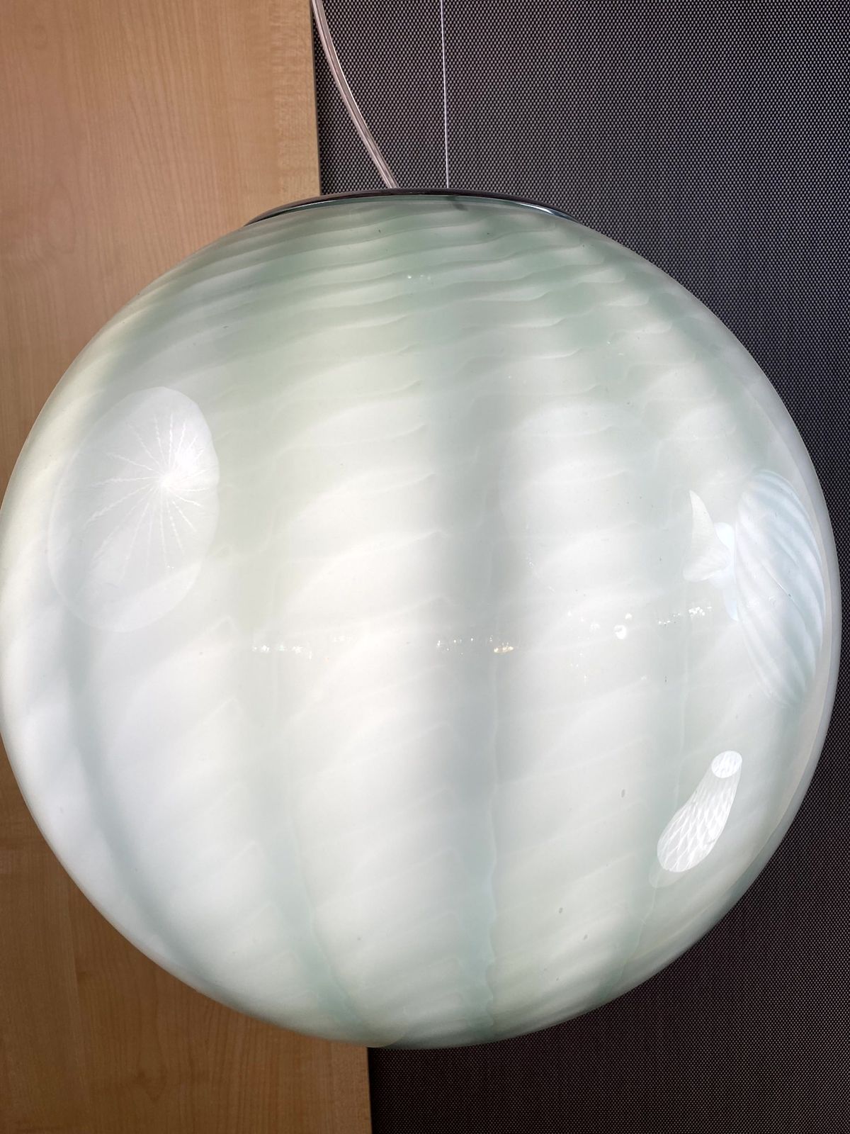 Impressive Contemporary Milky Green Sphere In Murano Glass Swirl photo Lighting