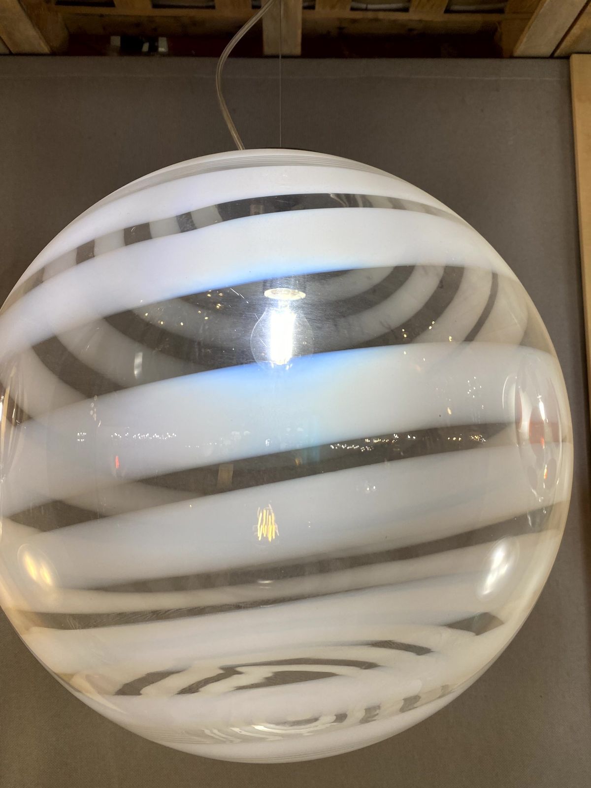 Impressive Contemporary White And Transparent Sphere In Murano Glass Swirl Venini Style photo buy