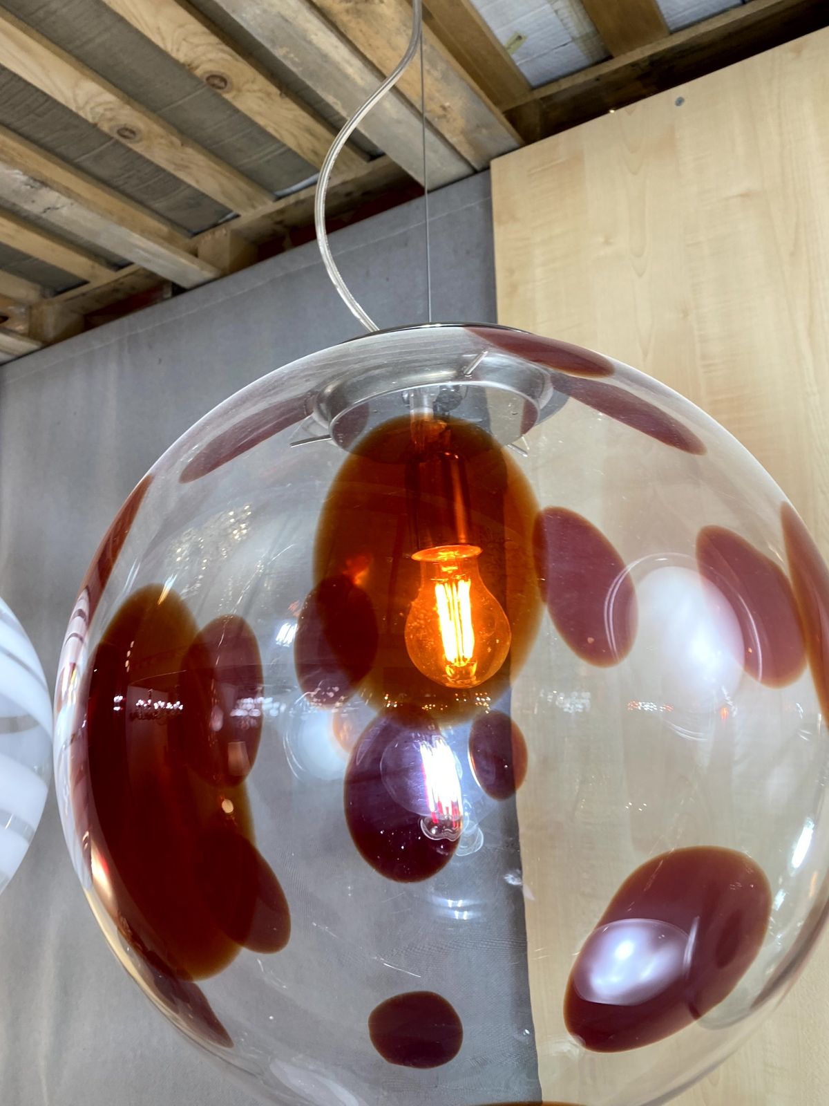 Impressive Contemporary Red And Transparent Sphere In Murano Glass Swirl Venini Style photo 1984.0