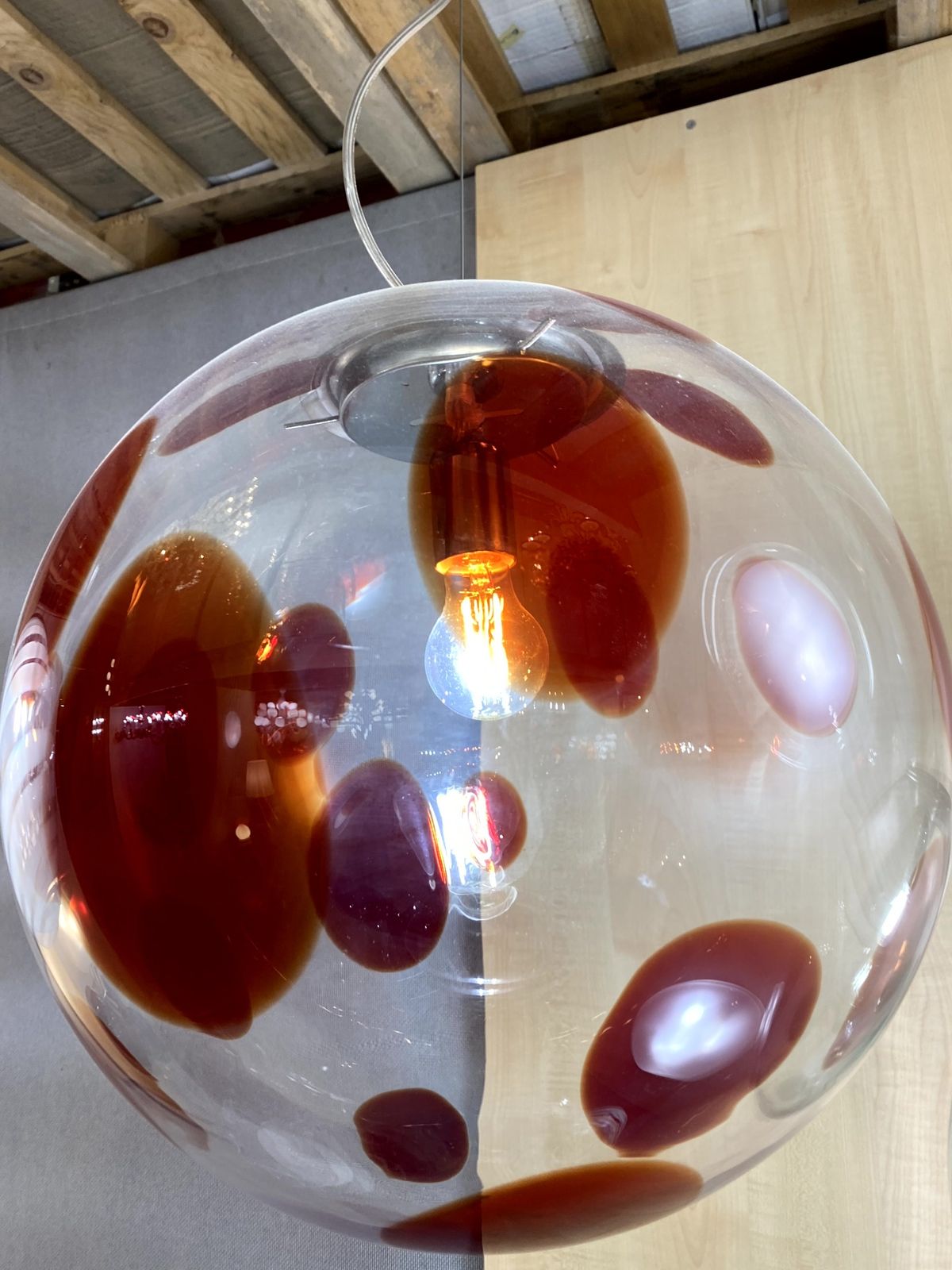 Impressive Contemporary Red And Transparent Sphere In Murano Glass Swirl Venini Style