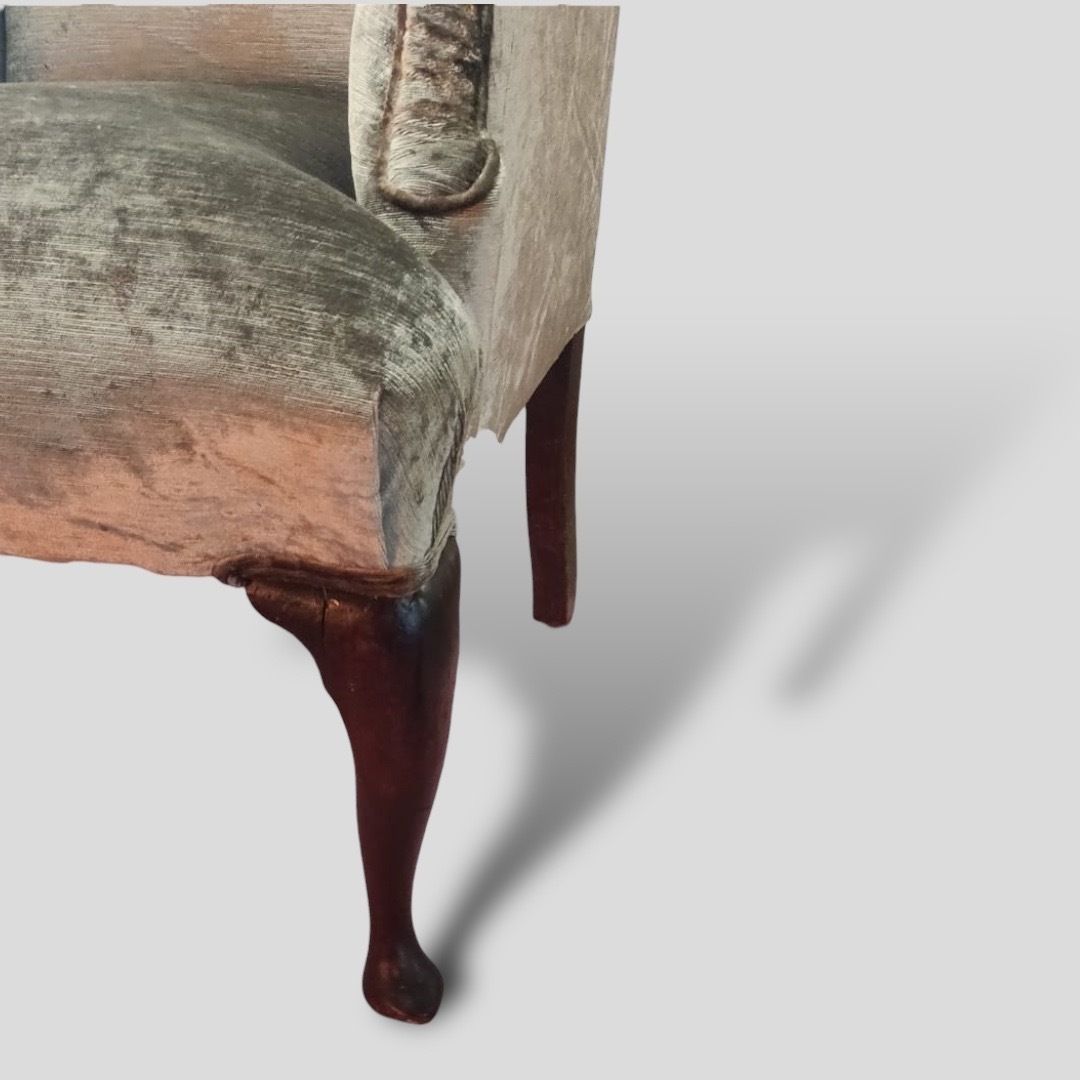 Late Georgian Wingback Armchair With Queen Anne Mahogany Legs photo Furniture