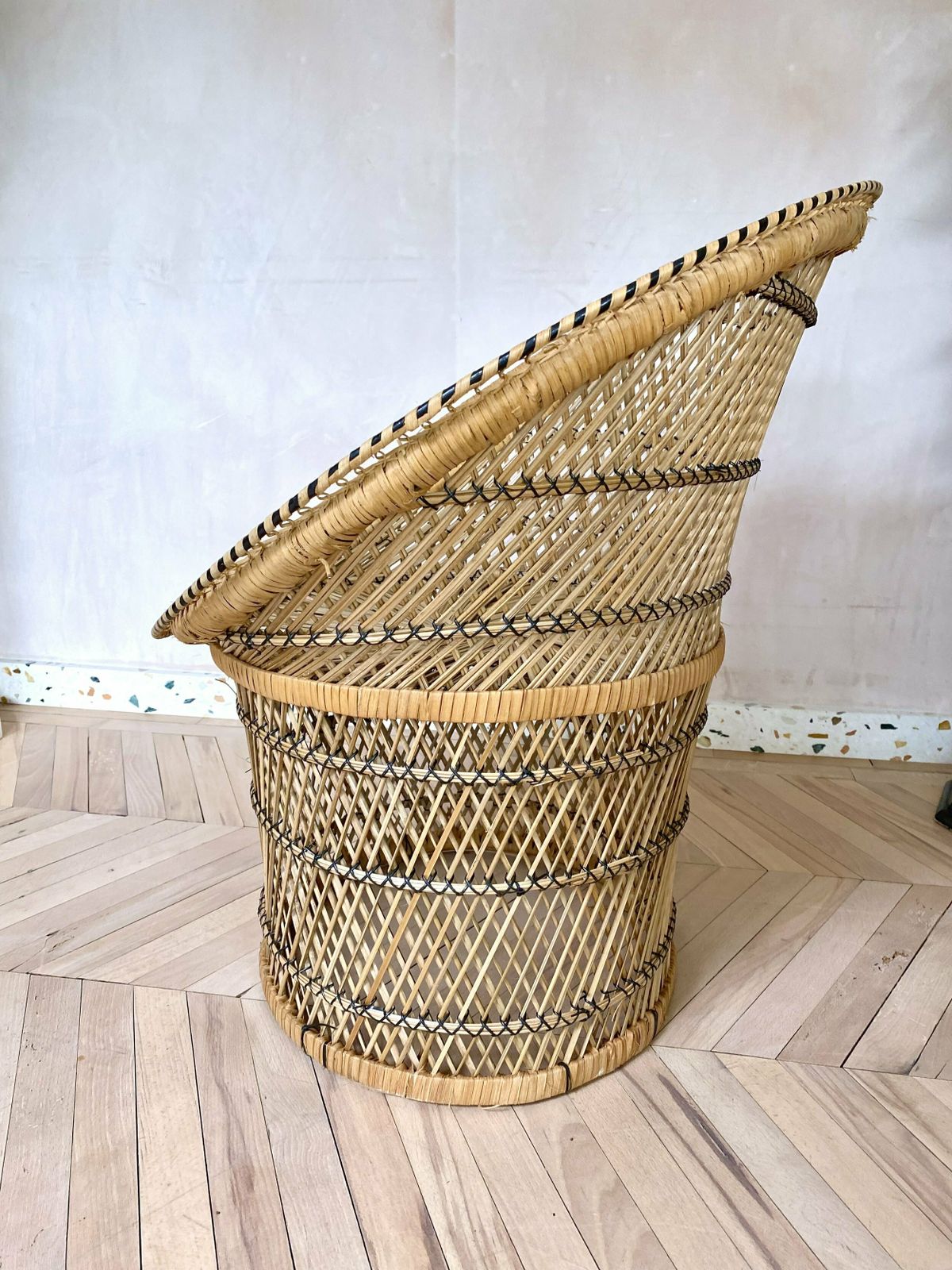 Original 1960s Peacock Rattan Tub Chair & Matching Table photo vintage