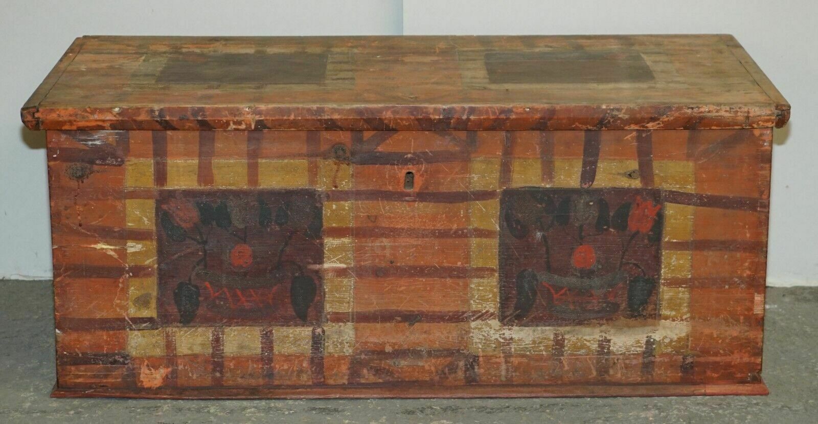 1875 Large Antique Original Paint Hungarian Blanket Chest Coffer Trunk photo furniture