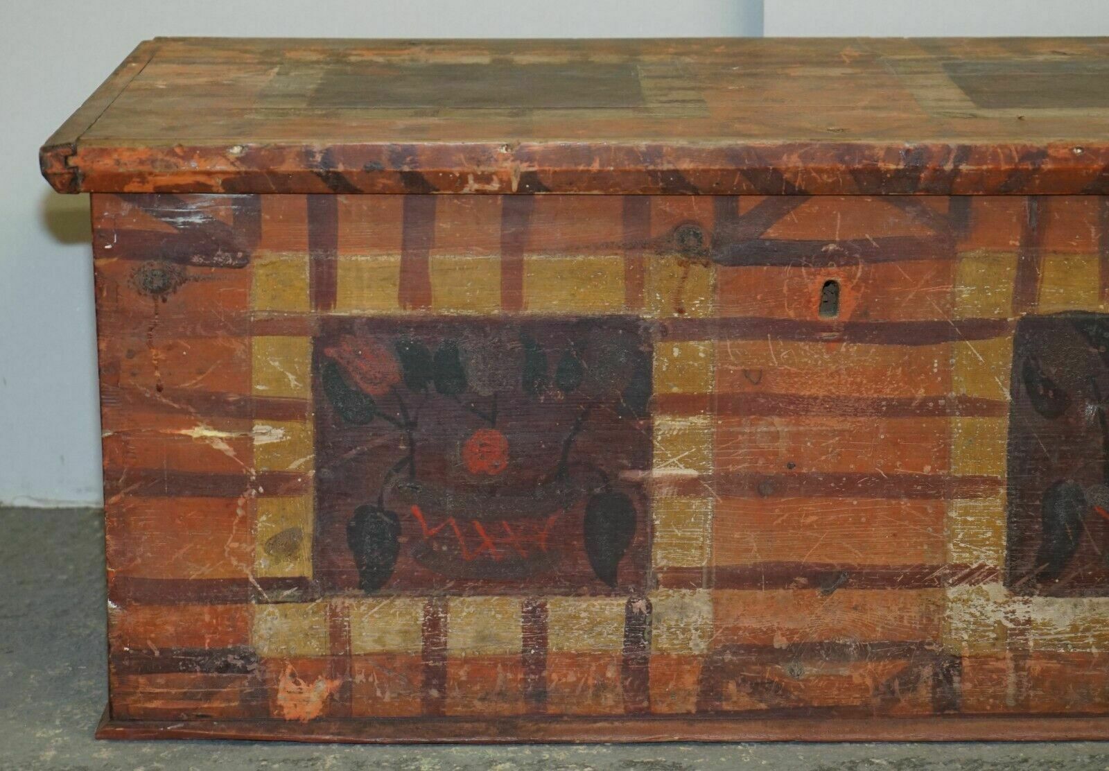 1875 Large Antique Original Paint Hungarian Blanket Chest Coffer Trunk photo for sale